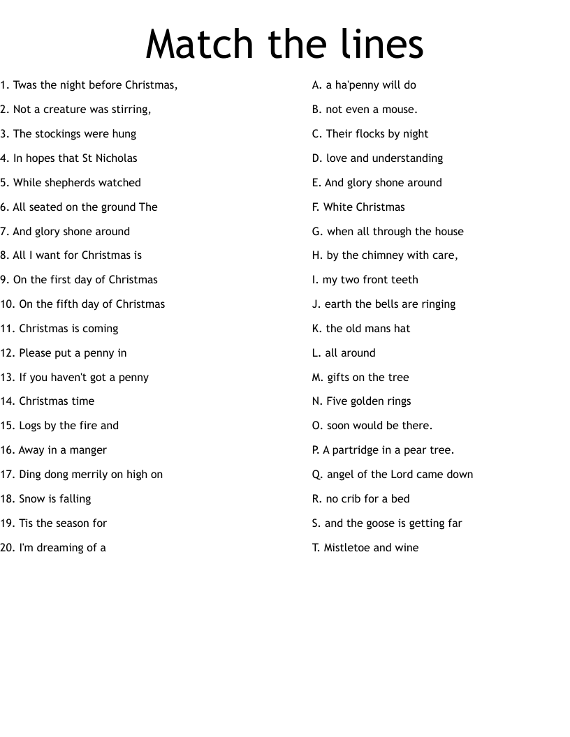 Match the lines Worksheet