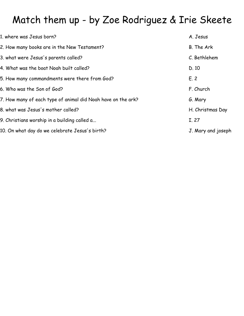 Match them up - by Zoe Rodriguez & Irie Skeete Worksheet