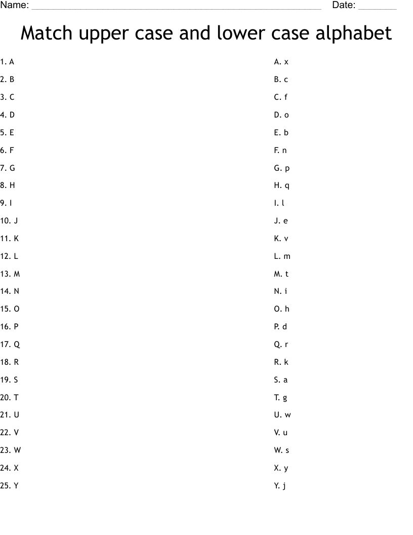 Match upper case and lower case alphabet Worksheet