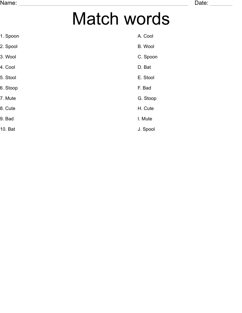 Match words Worksheet