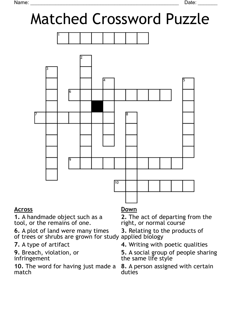 Matched Crossword Puzzle