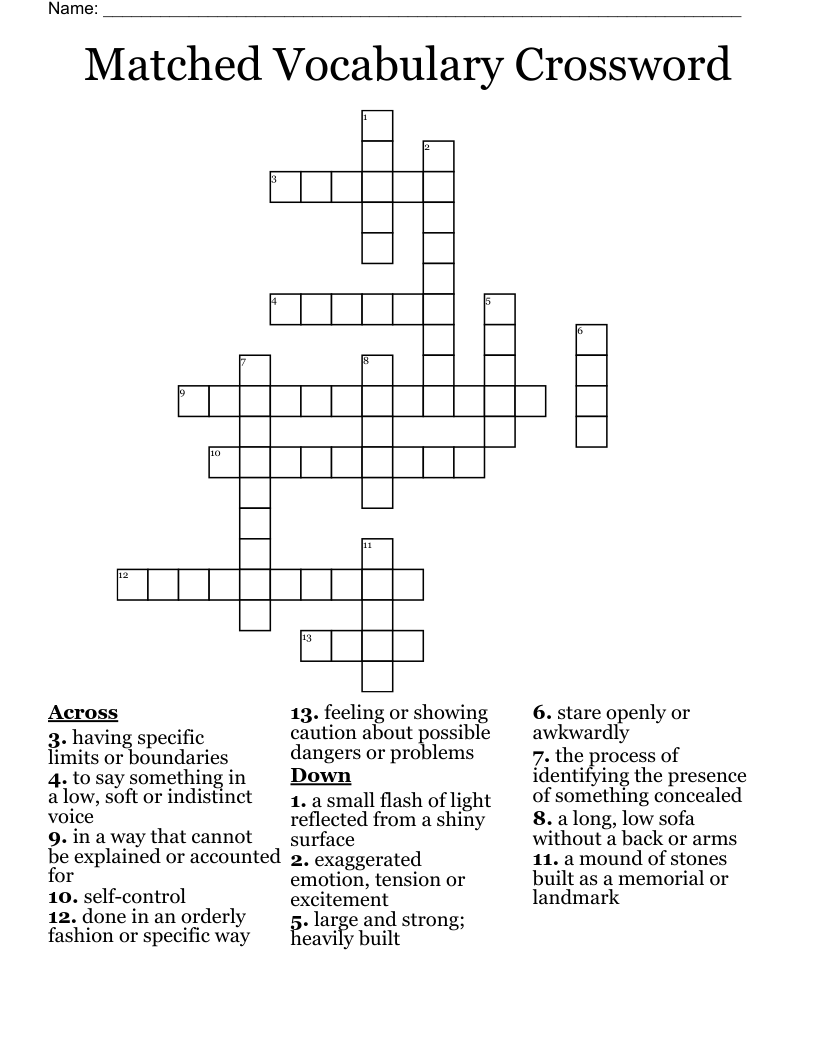 Matched Vocabulary Crossword