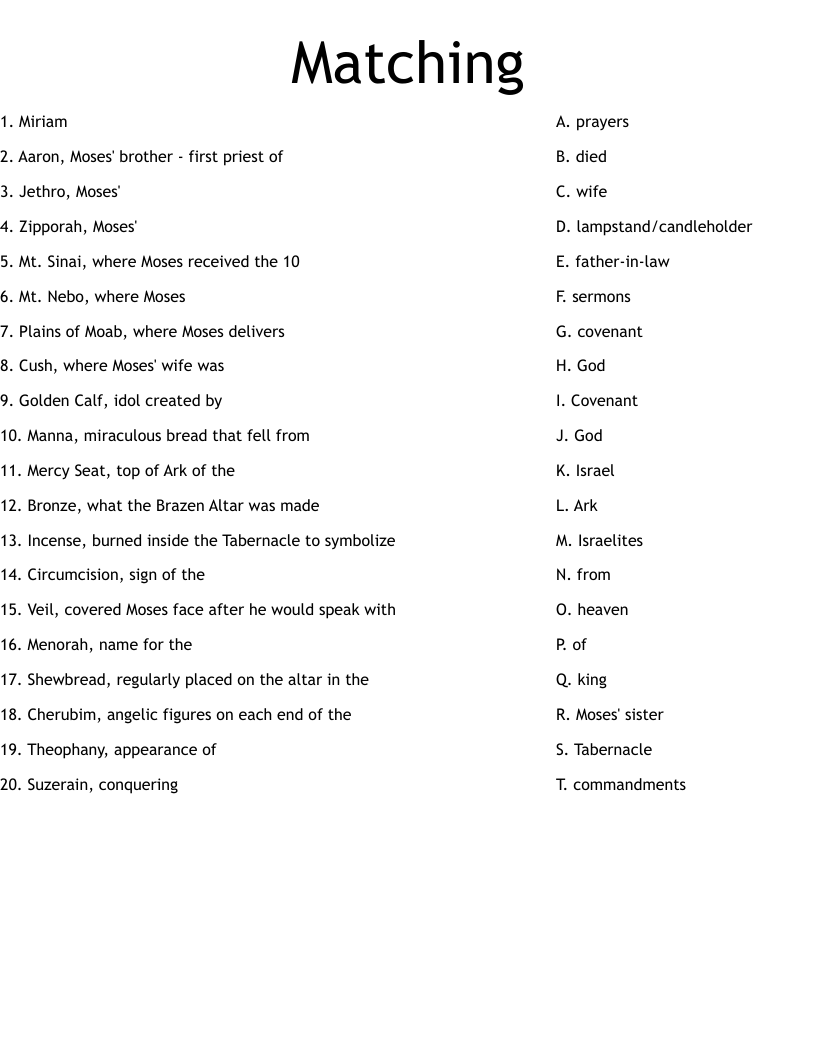 Matching Worksheet