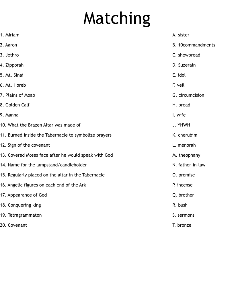 Matching Worksheet
