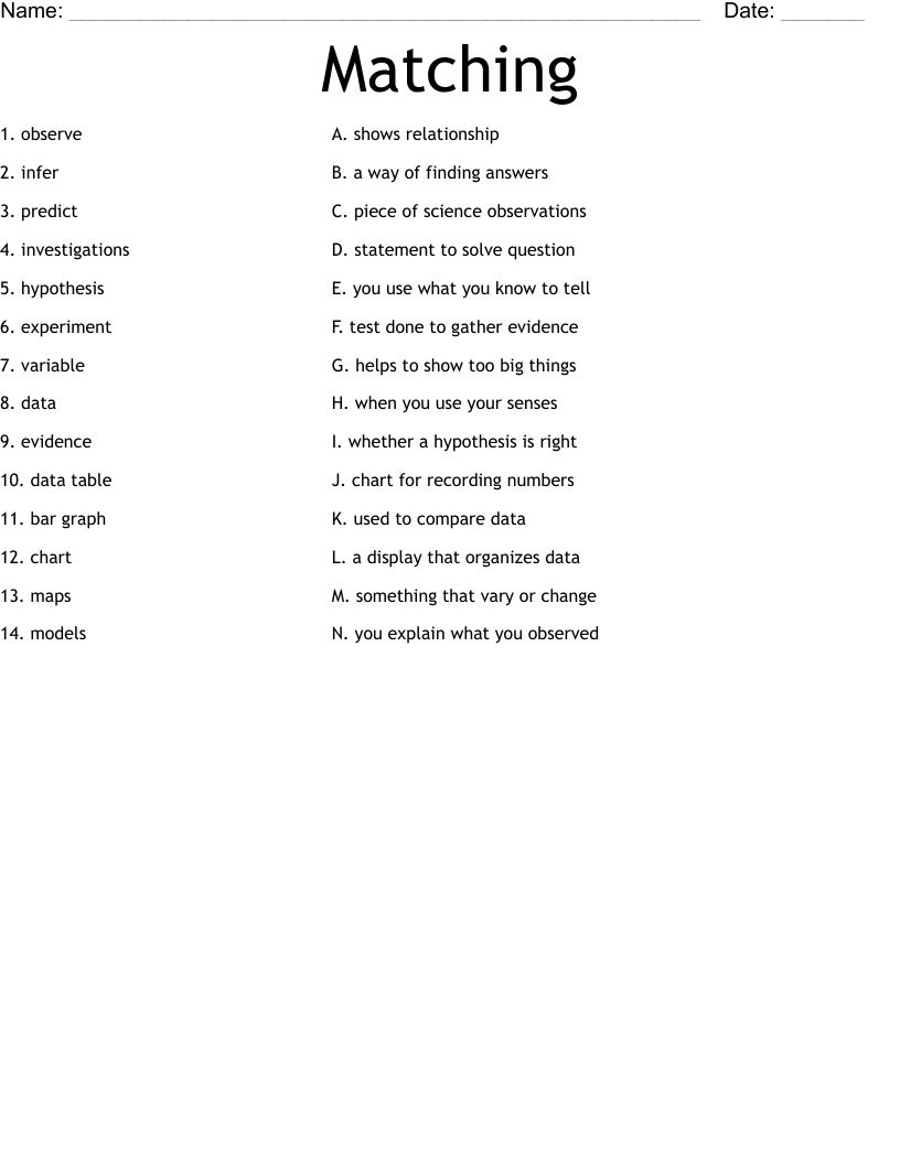 Matching Worksheet