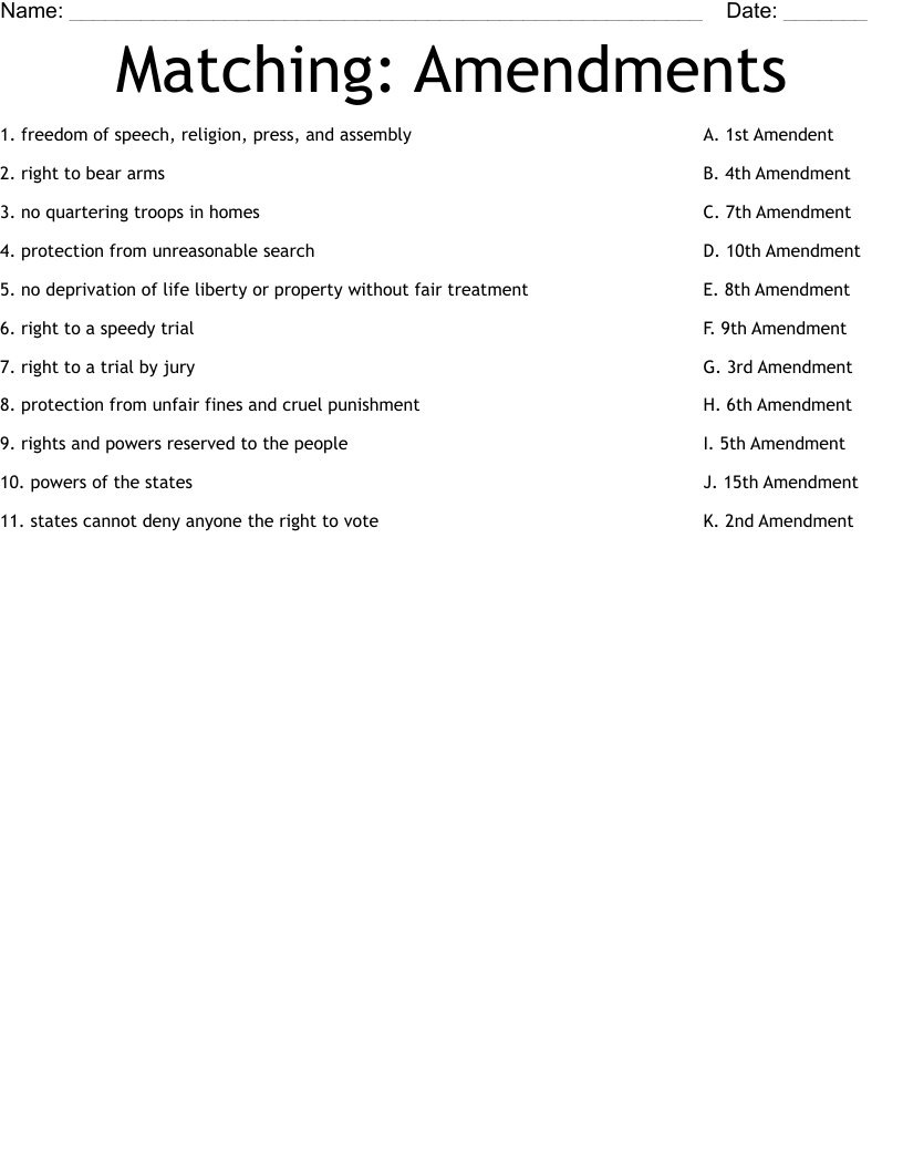 Matching: Amendments Worksheet