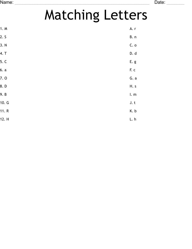 Matching Letters Worksheet