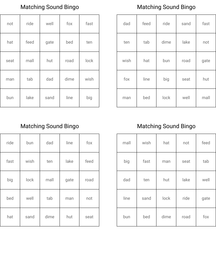 Matching Sound Bingo