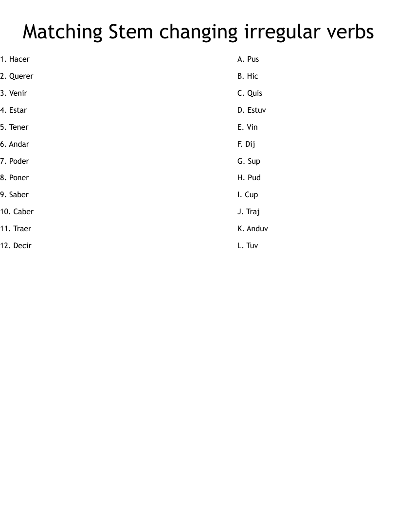 Matching Stem changing irregular verbs  Worksheet