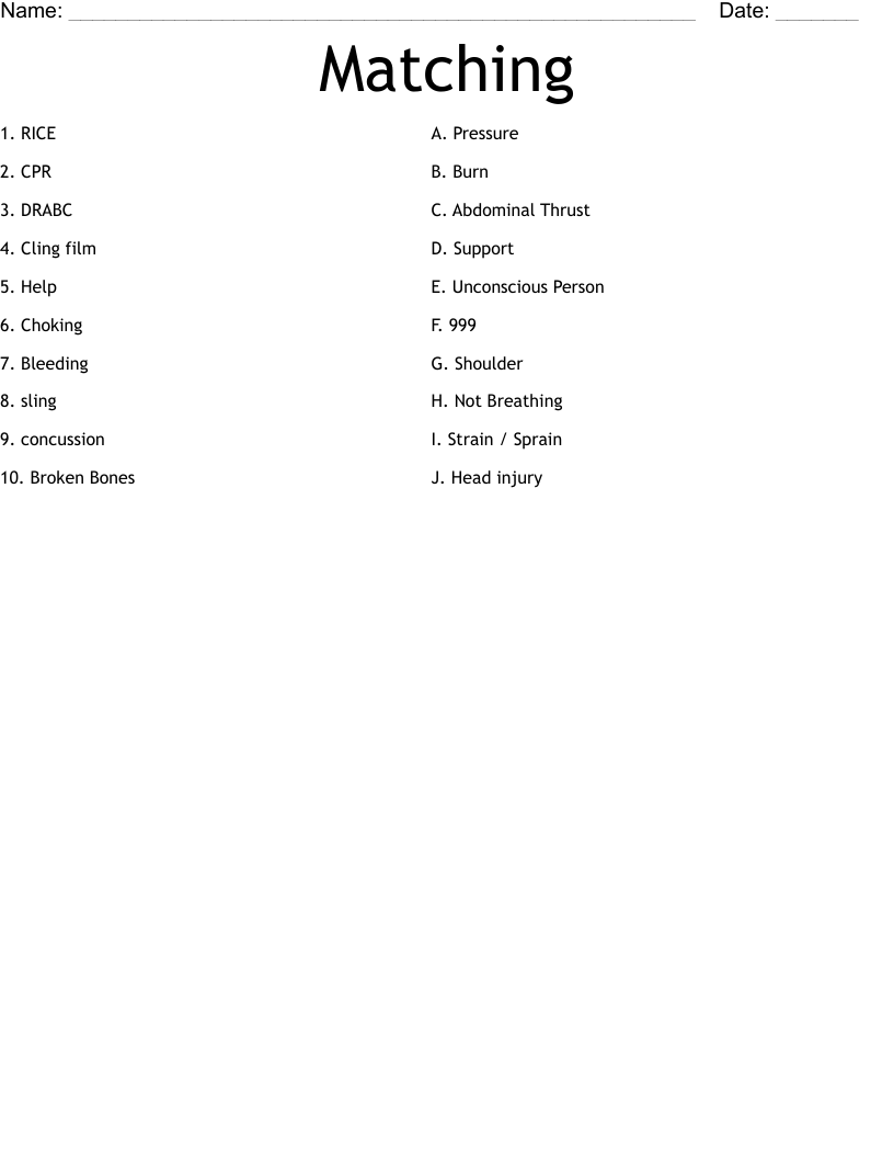 Matching  Worksheet