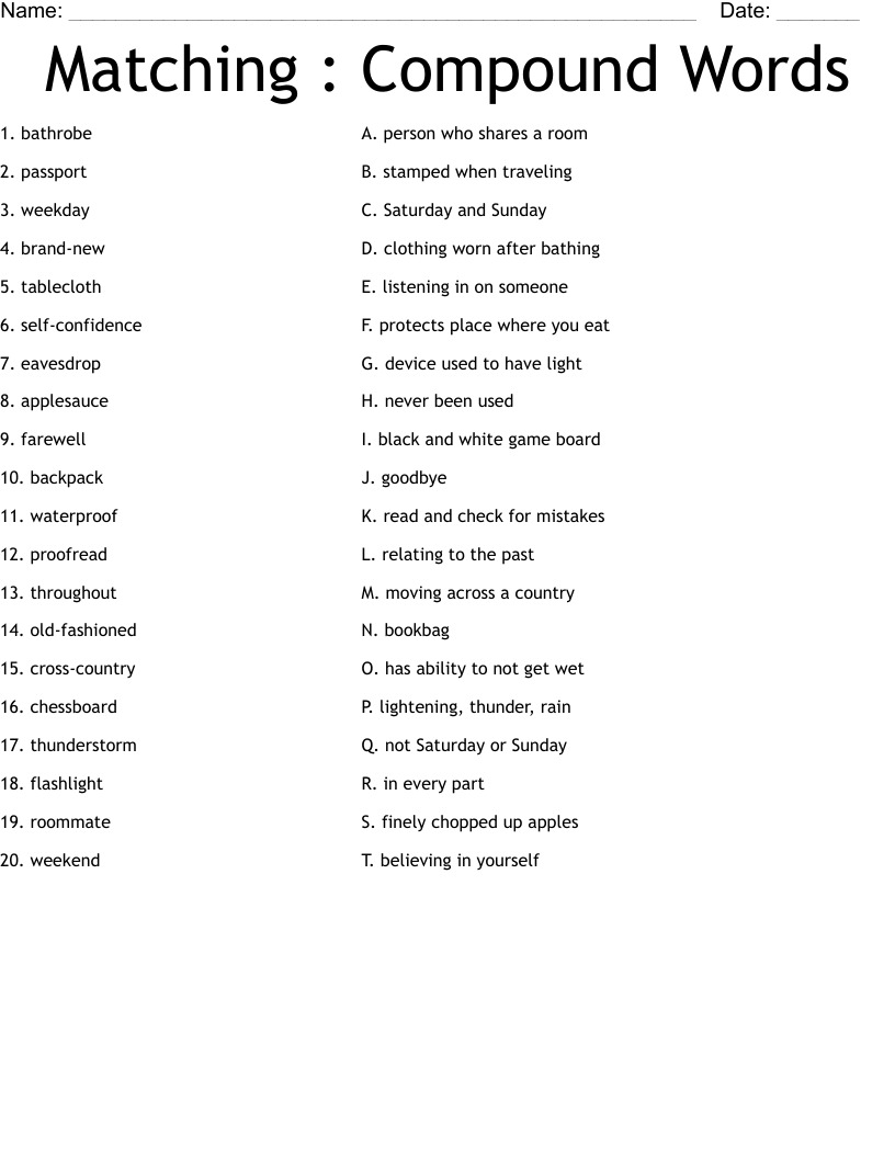 Matching : Compound Words