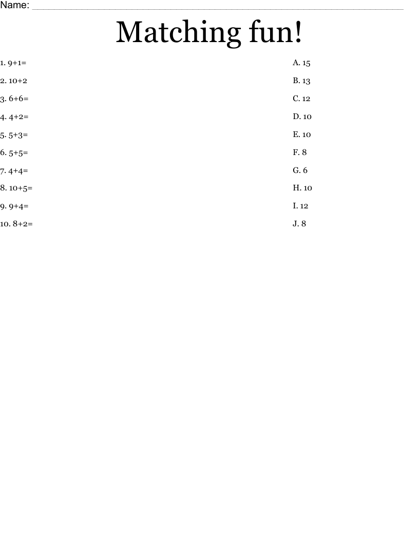 Matching fun! Worksheet