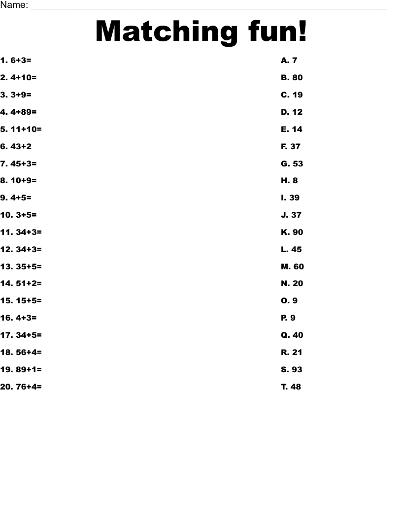Matching fun! Worksheet
