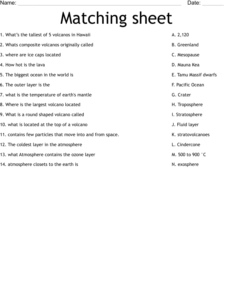 Matching sheet  Worksheet