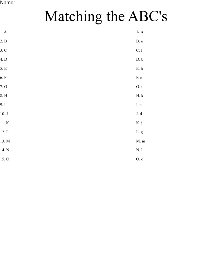 Matching the ABC's Worksheet