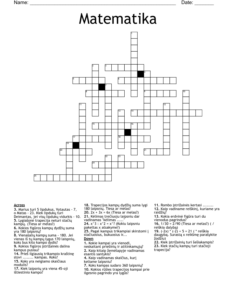 Matematika Crossword