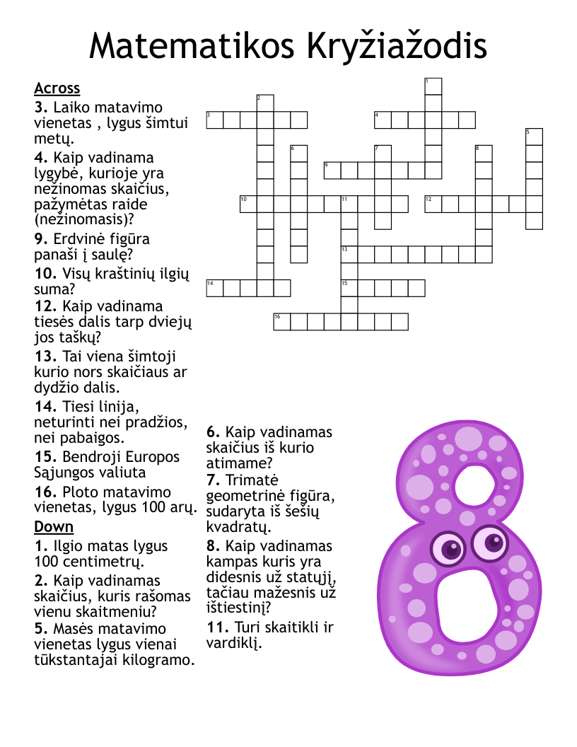 Matematikos Kryžiažodis Crossword