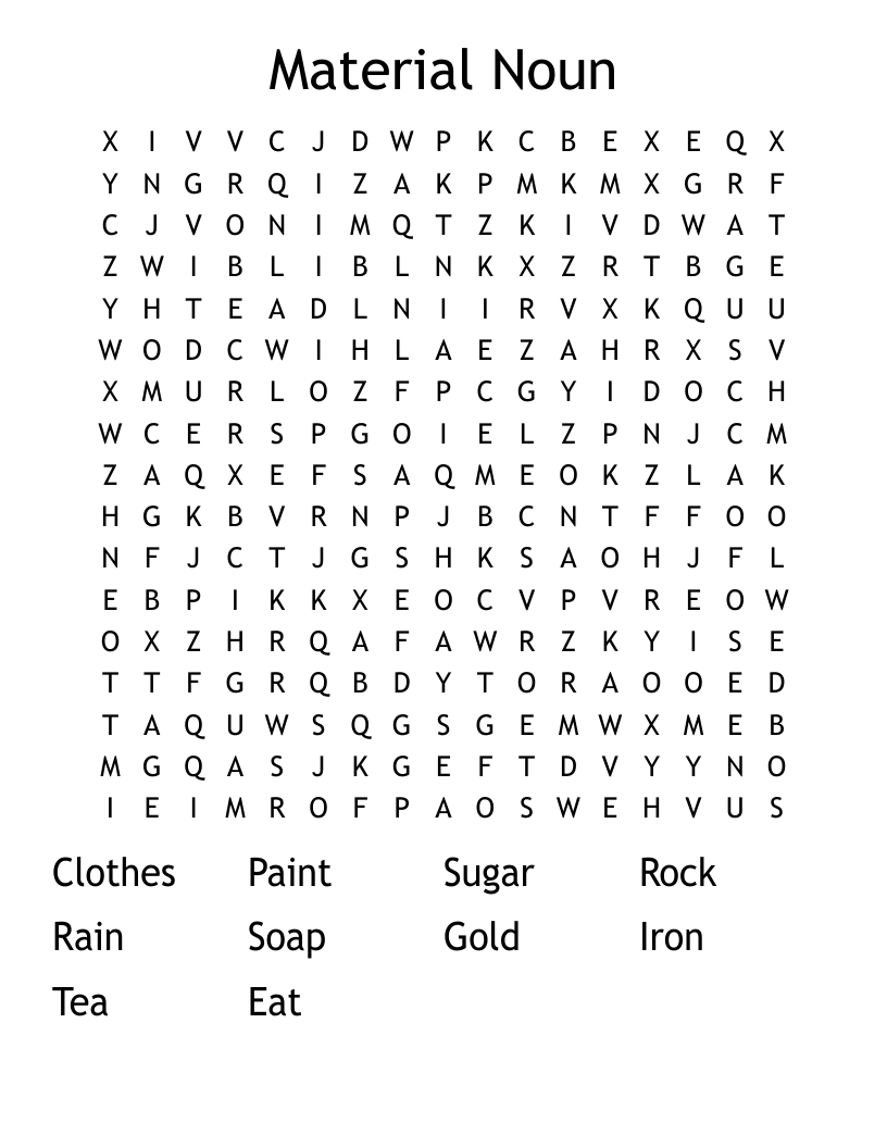 Material Noun Word Search