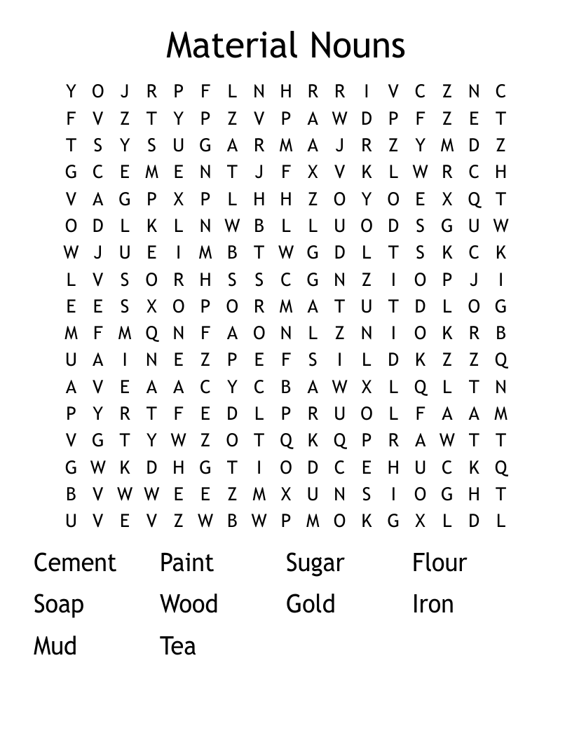 Material Nouns Word Search