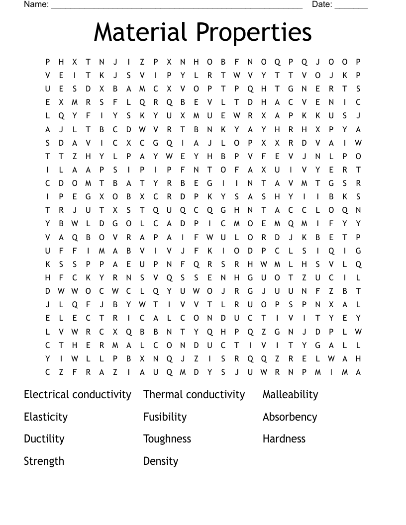 Material Properties Word Search