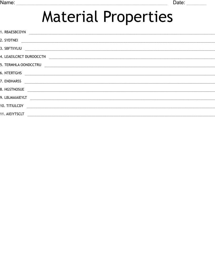 Material Properties Word Scramble