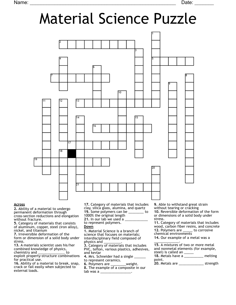 Material Science Puzzle Crossword