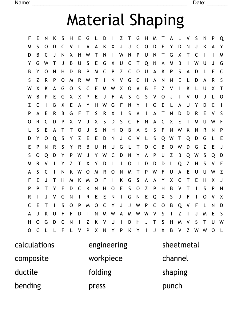 Material Shaping Word Search