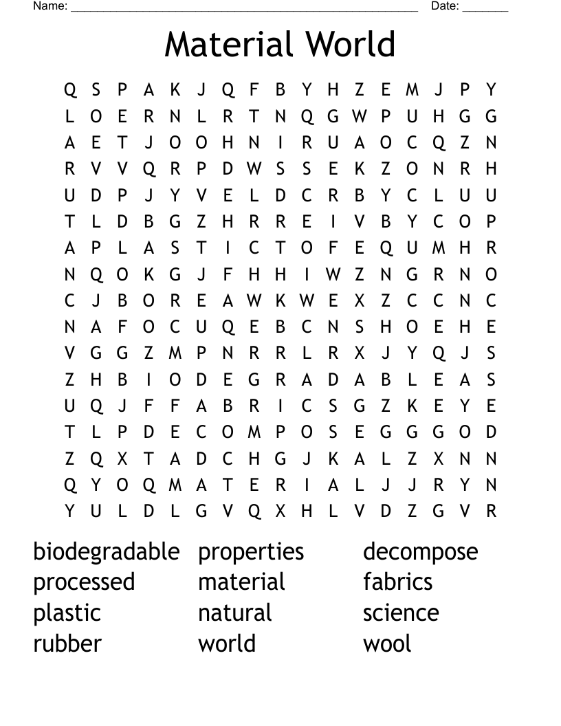 Material World  Word Search
