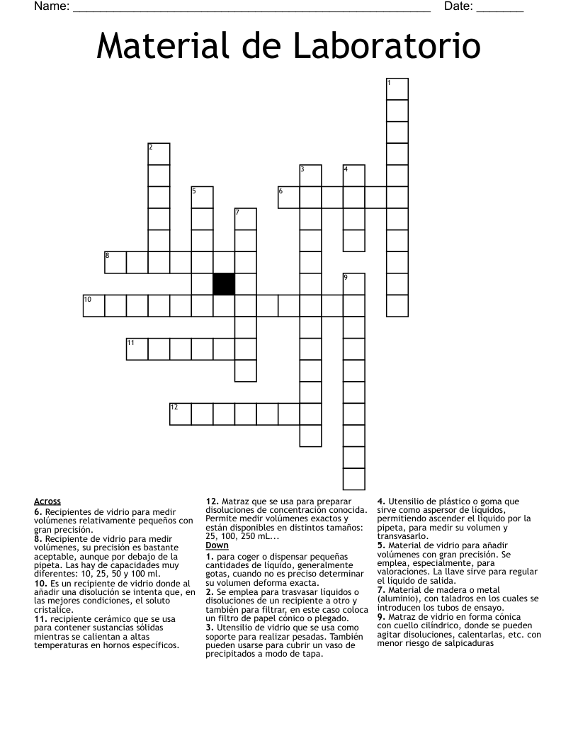 Material de Laboratorio Crossword