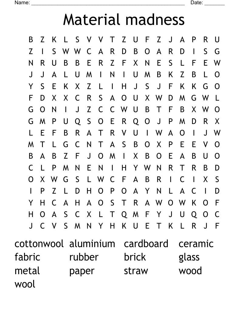 Material madness Word Search