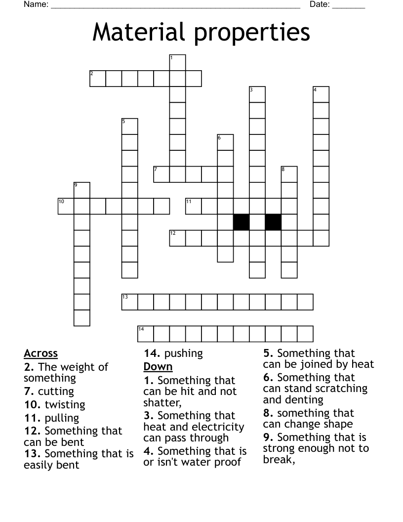 Material properties Crossword