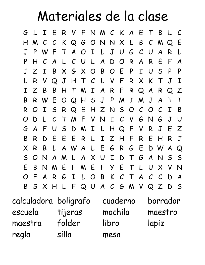 Materiales de la clase  Word Search