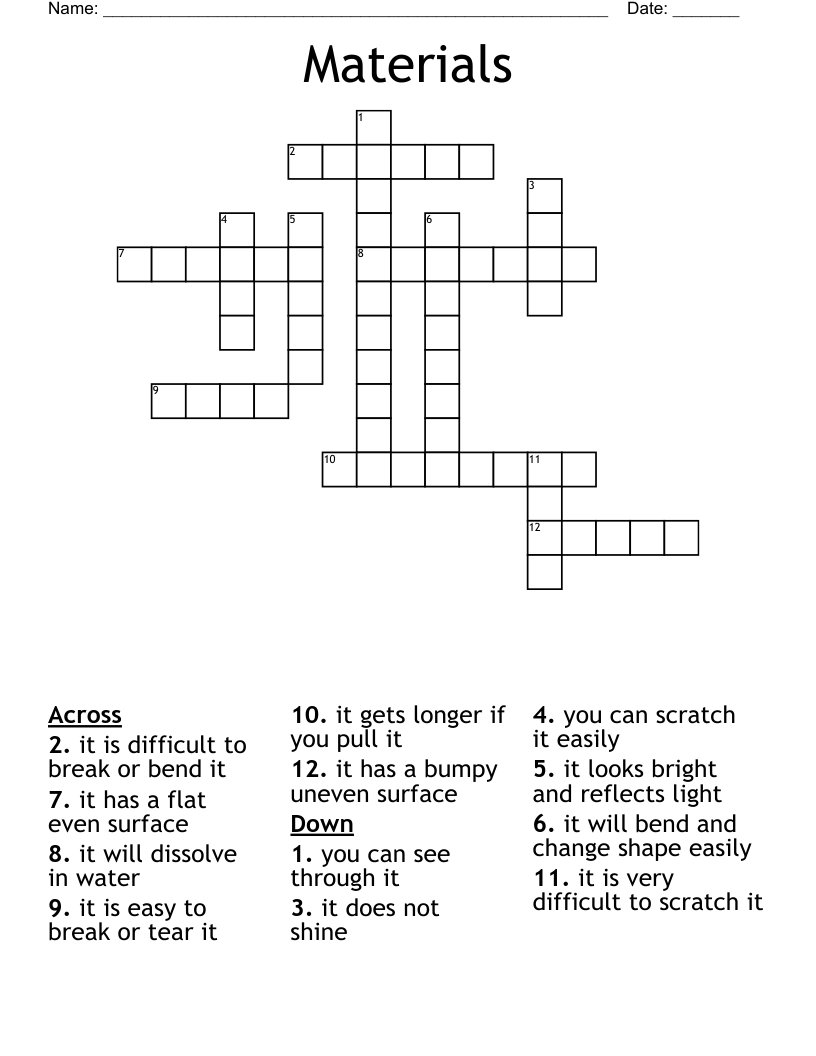 Materials Crossword