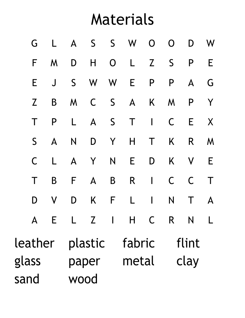 Materials Word Search