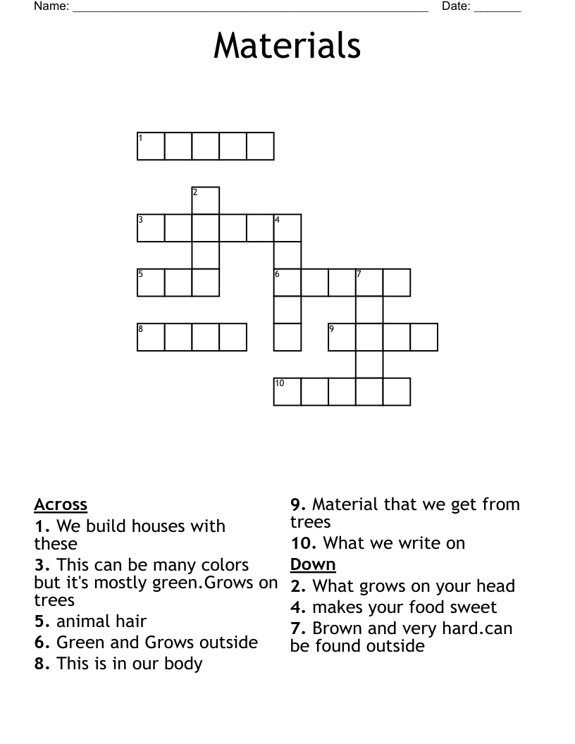 Materials Crossword