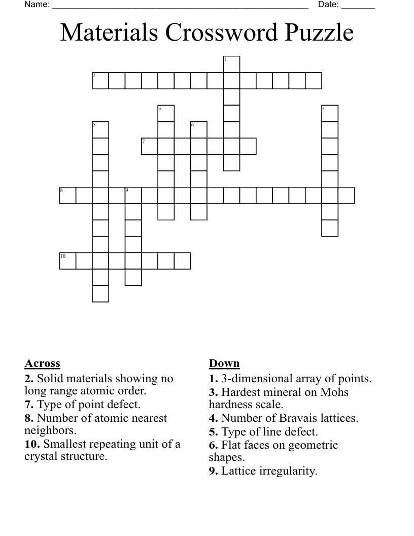 Materials Crossword Puzzle