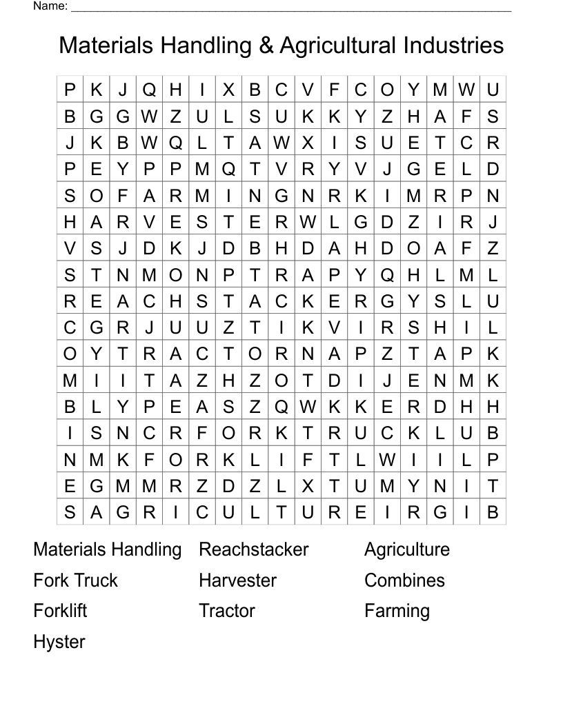 Materials Handling & Agricultural Industries Word Search