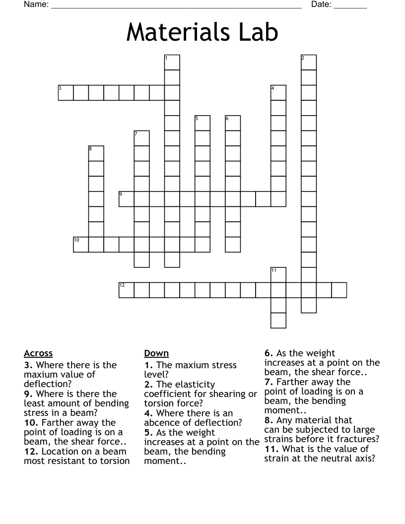 Materials Lab Crossword