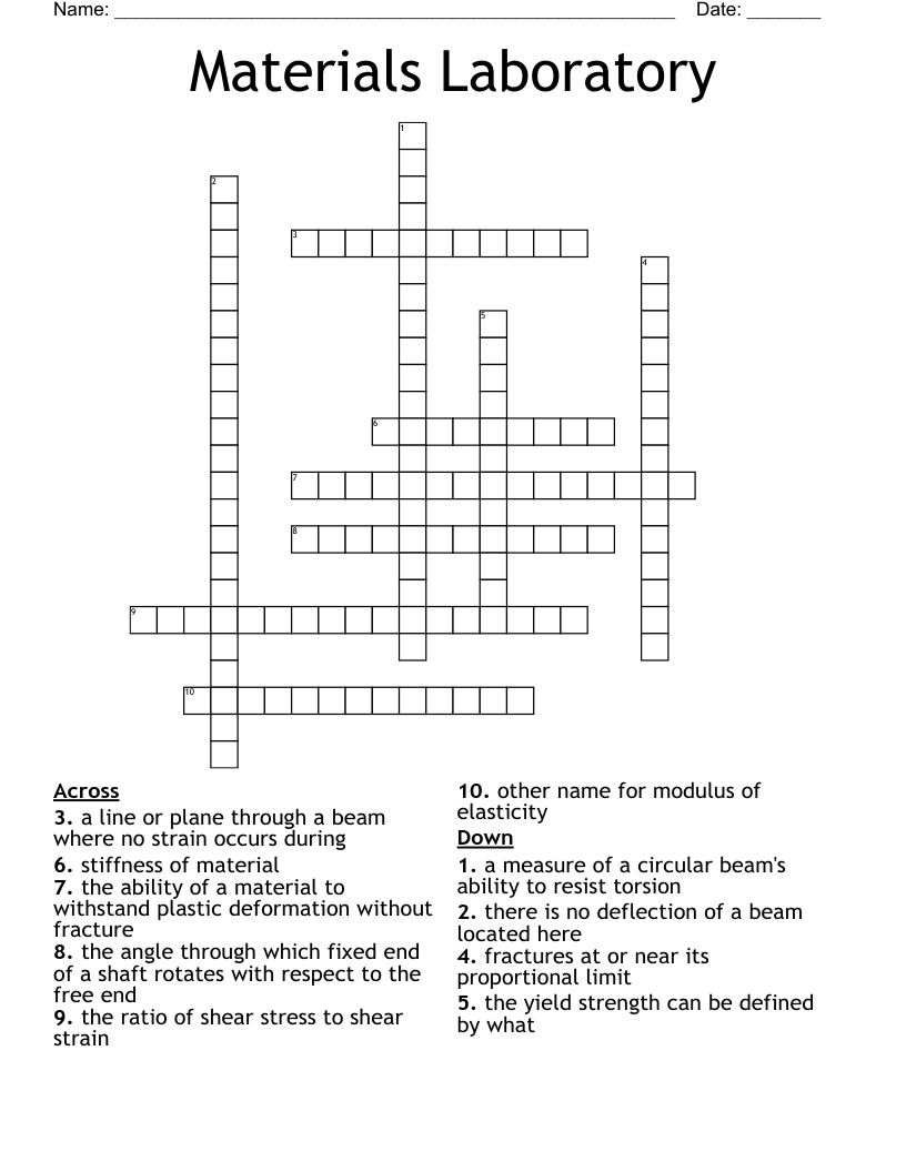 Materials Laboratory Crossword
