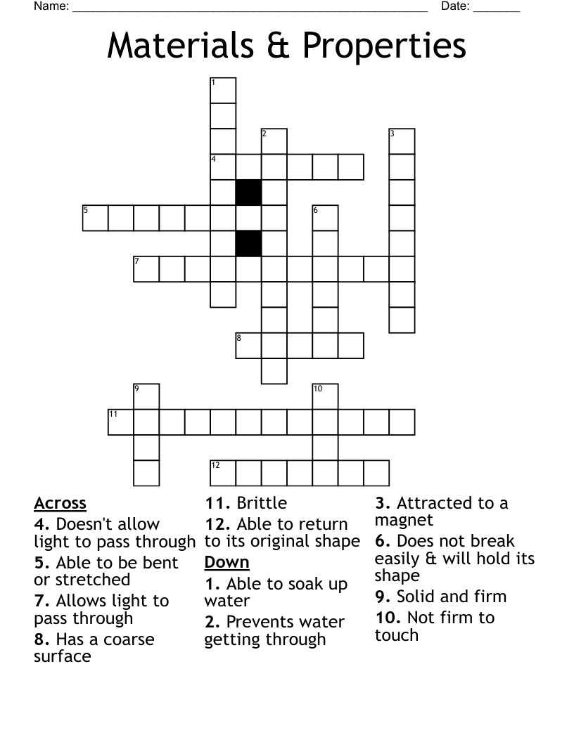 Materials & Properties Crossword