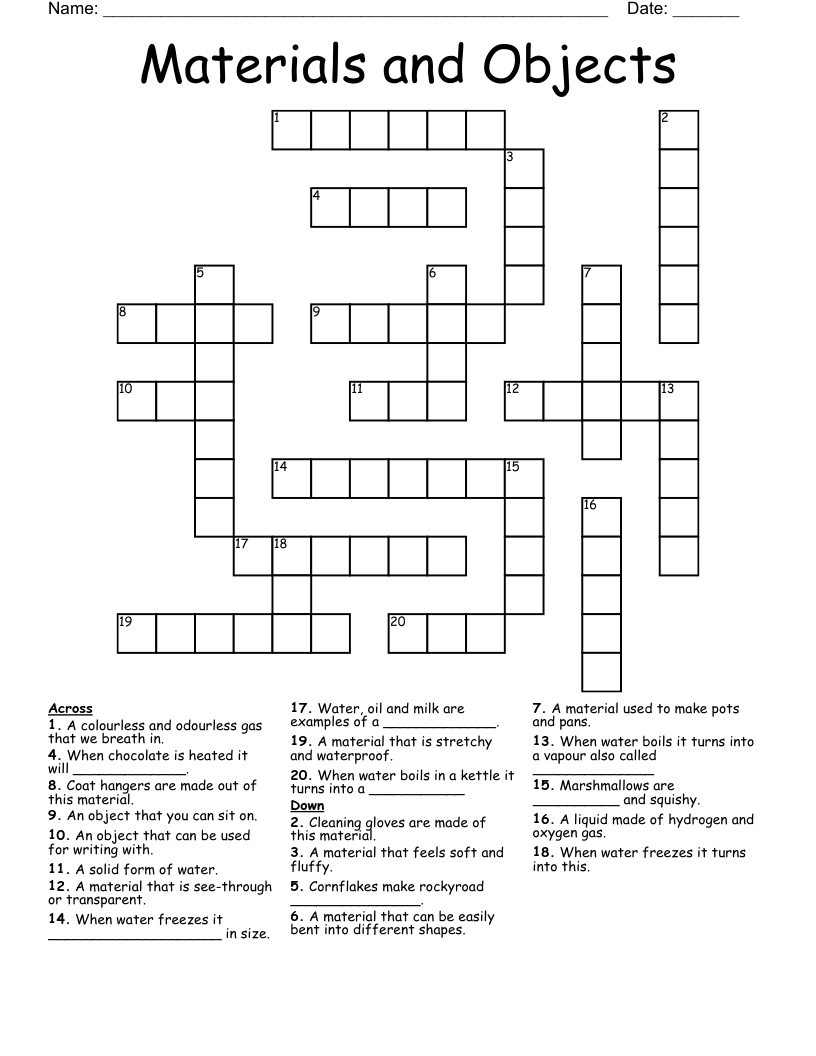 Materials and Objects Crossword