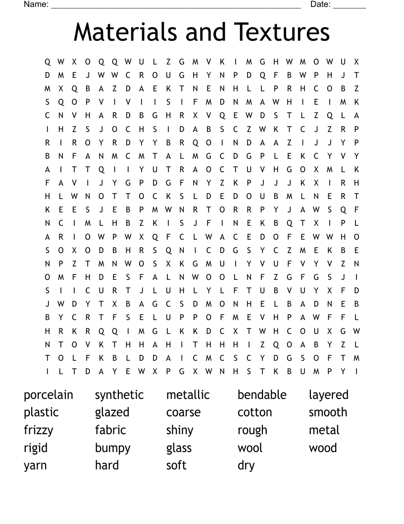 Materials and Textures Word Search