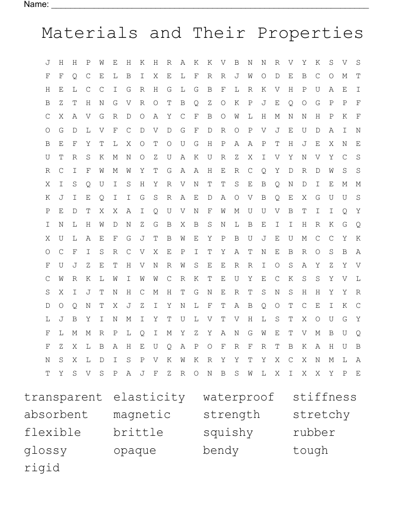 Materials and Their Properties Word Search