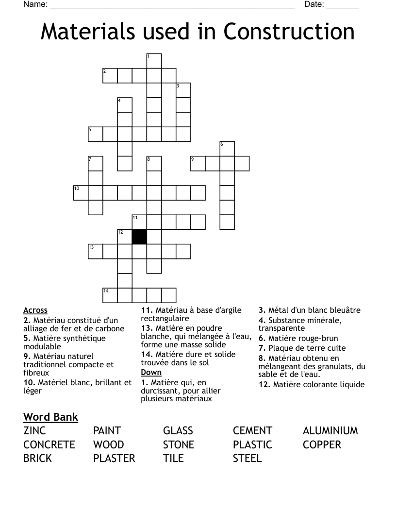 Materials used in Construction Crossword