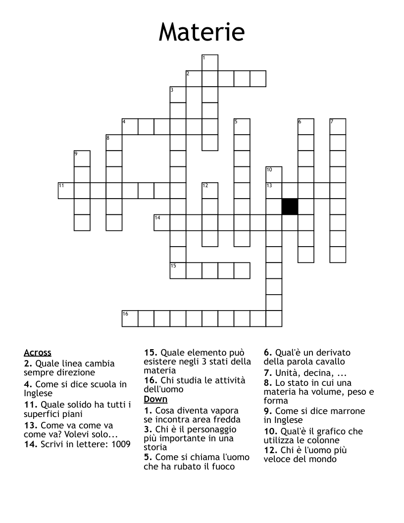Materie Crossword