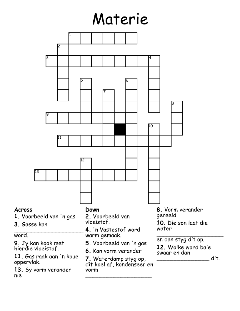 Materie Crossword