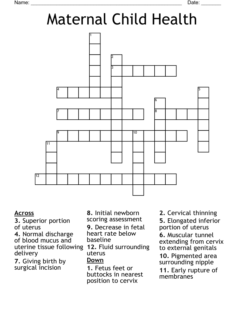 Maternal Child Health  Crossword