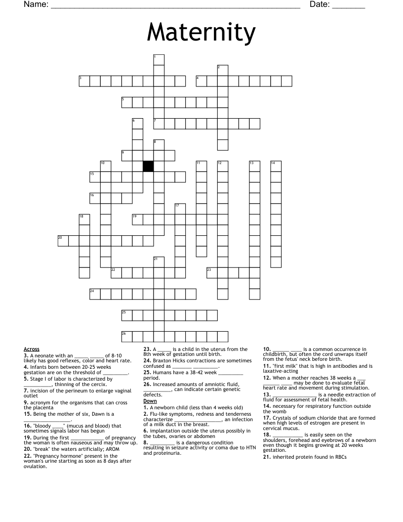 Maternity Crossword
