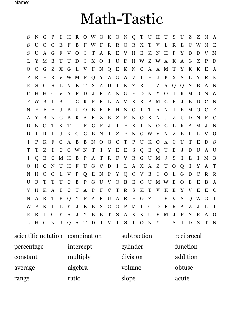Math-Tastic Word Search