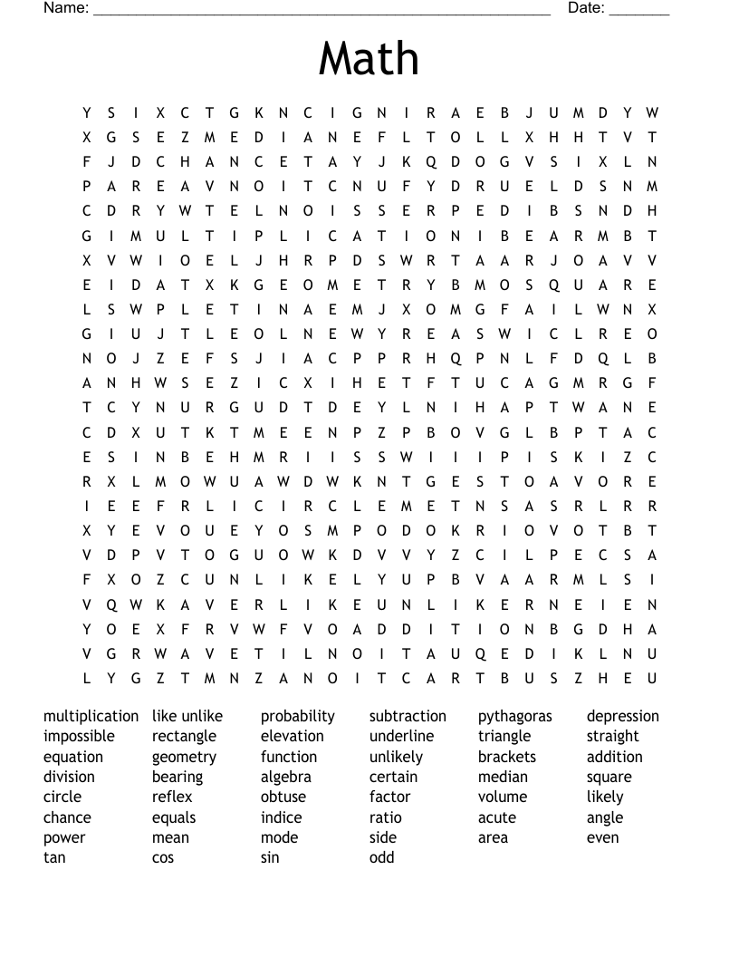 Math Word Search